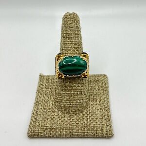 Gems en Vogue Malachite & Onyx Ring Sz 7.75 Sterling Silver/18K Gold